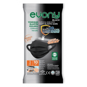 Evony Soft Elastic Ear Surgical Mask Black 10 pcs
