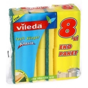 Vileda Green Corrugated Sponge Economic Packet 8 pc 