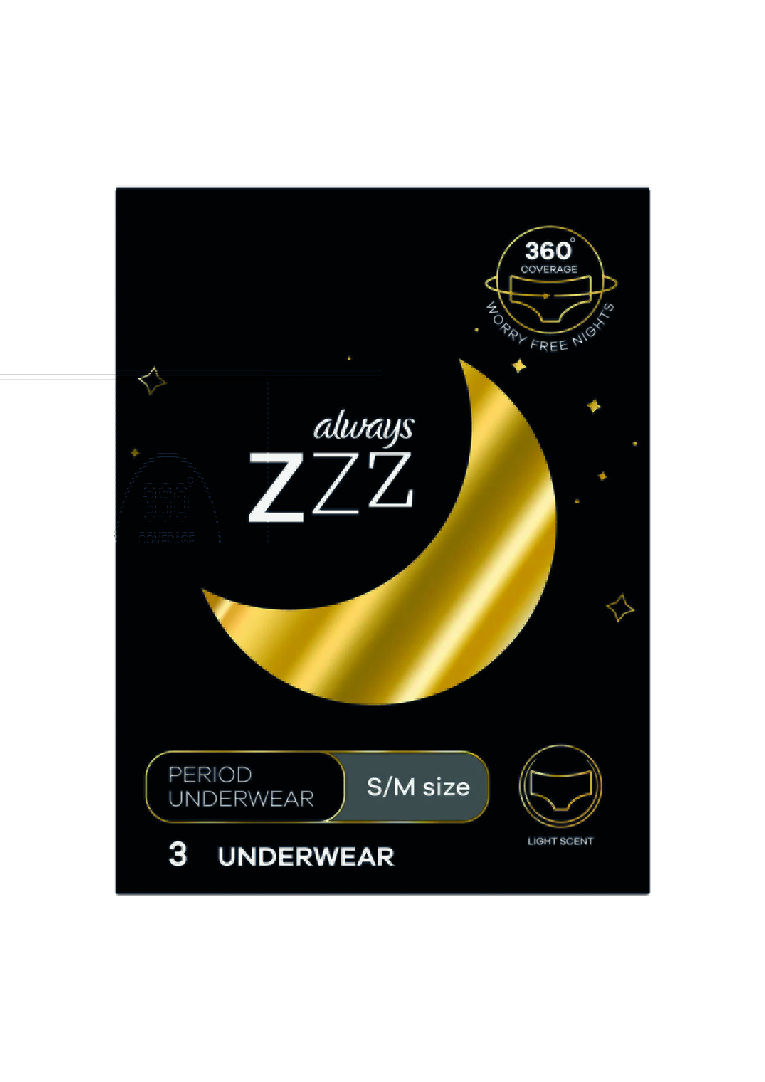 Always Zzz Disposable Overnight Period Underwear For Women Size S 3 pc 
