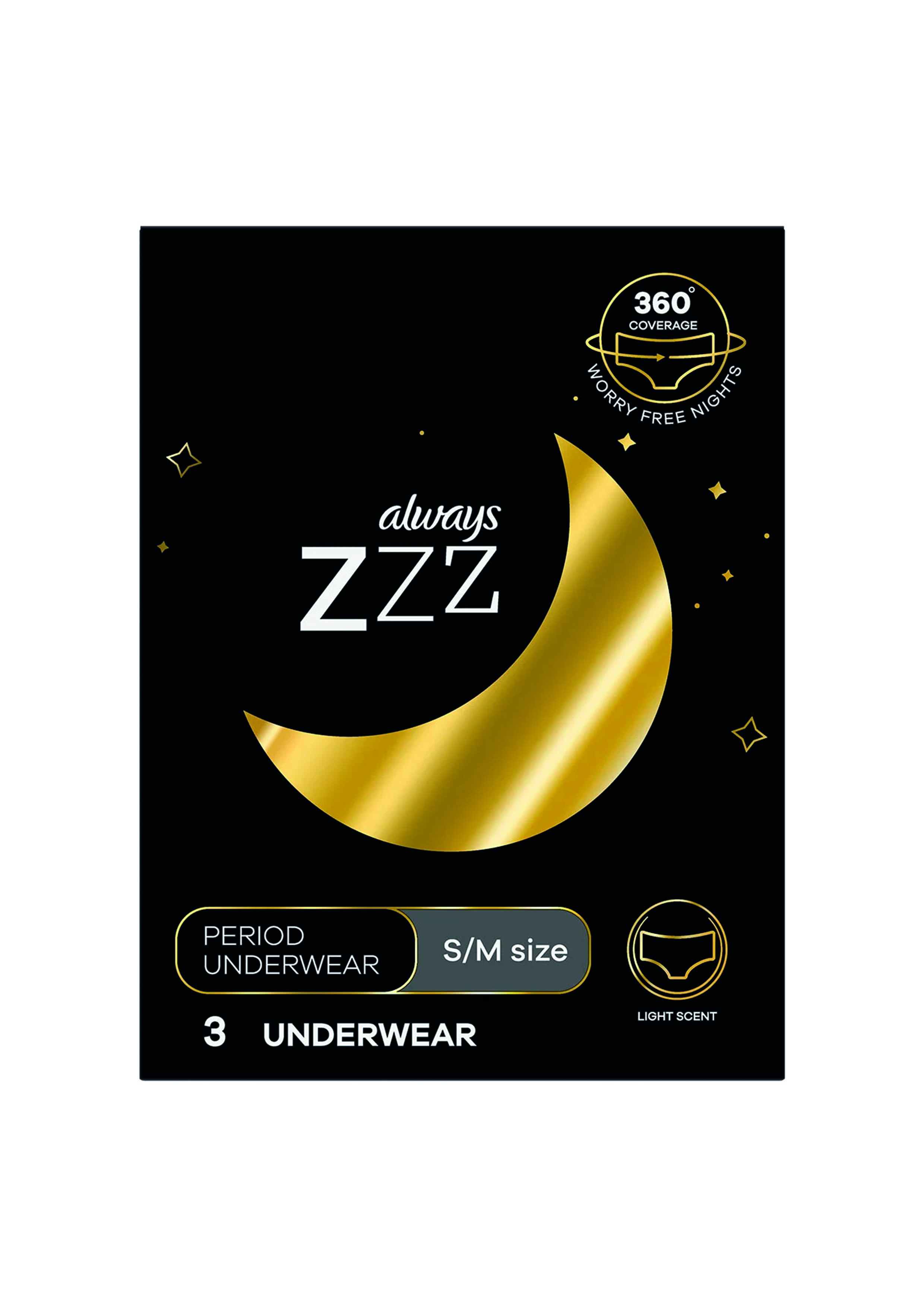 Always Zzz Disposable Overnight Period Underwear For Women Size S 3 pc 