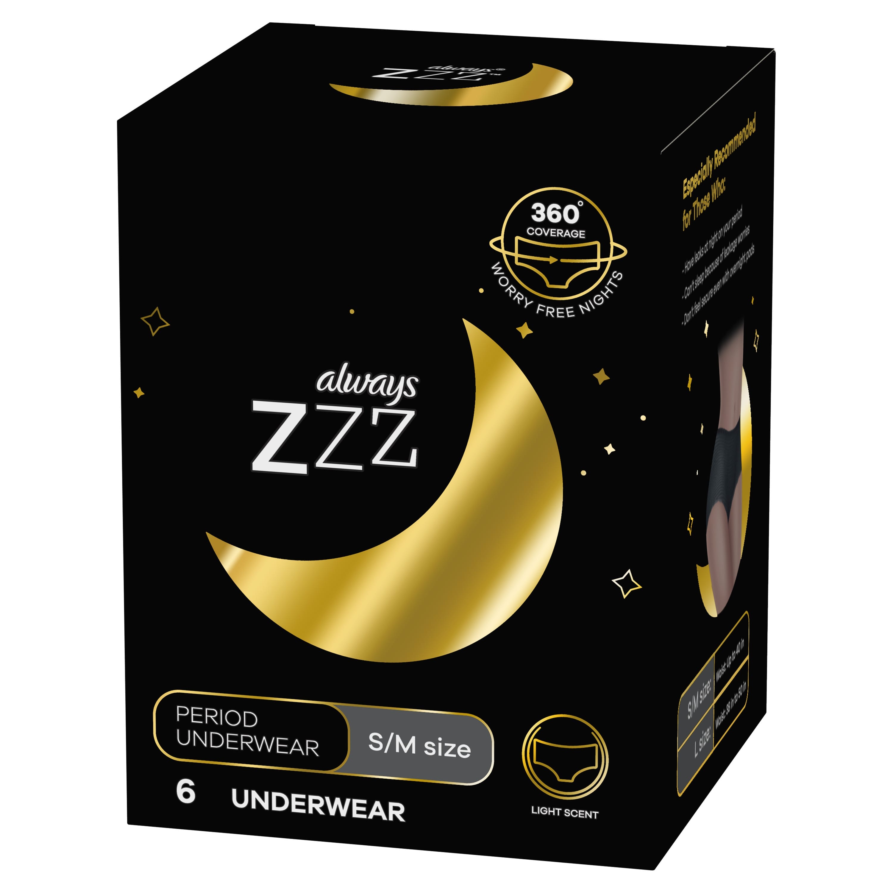 Always Zzz Disposable Overnight Period Underwear For Women Size S