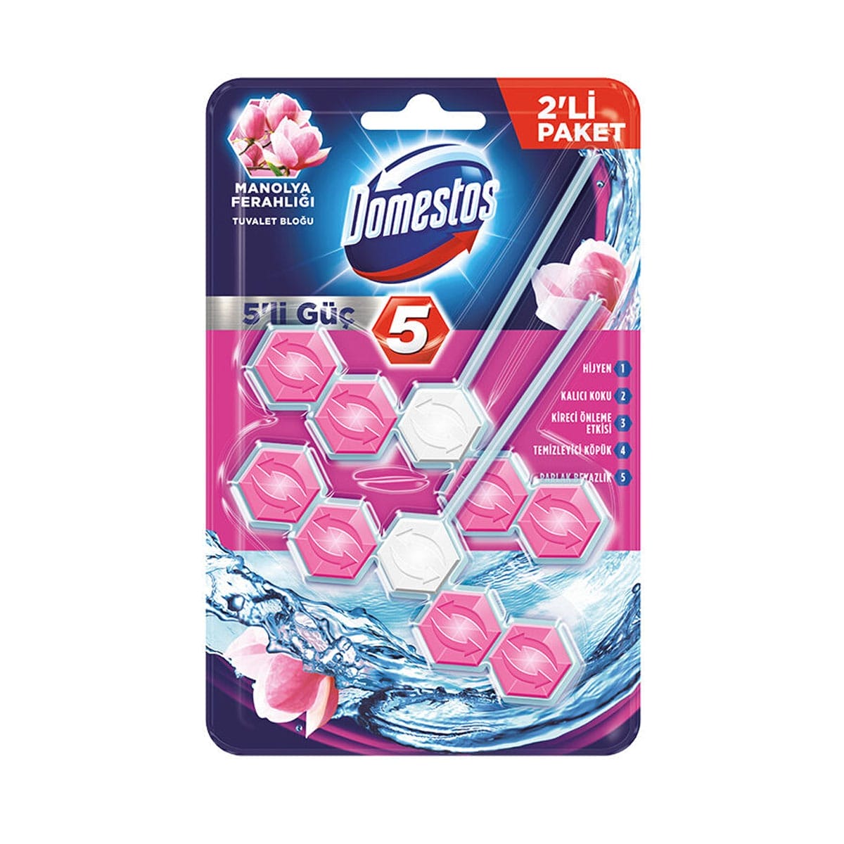 Domestos 5-Way Power Toilet Block Magnolia Freshness 110 gr 