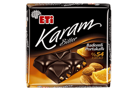 Eti Karam %54 Kakaolu, Portakallı & Bademli Bitter Çikolata 80 Gr